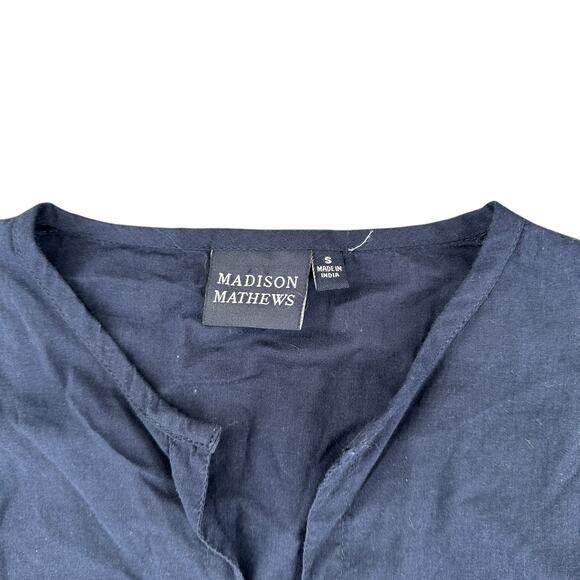 Madison Mathews Navy Blue Shift Dress Short Sleeve Tassels Boho Oversized Small - Picture 4 of 5